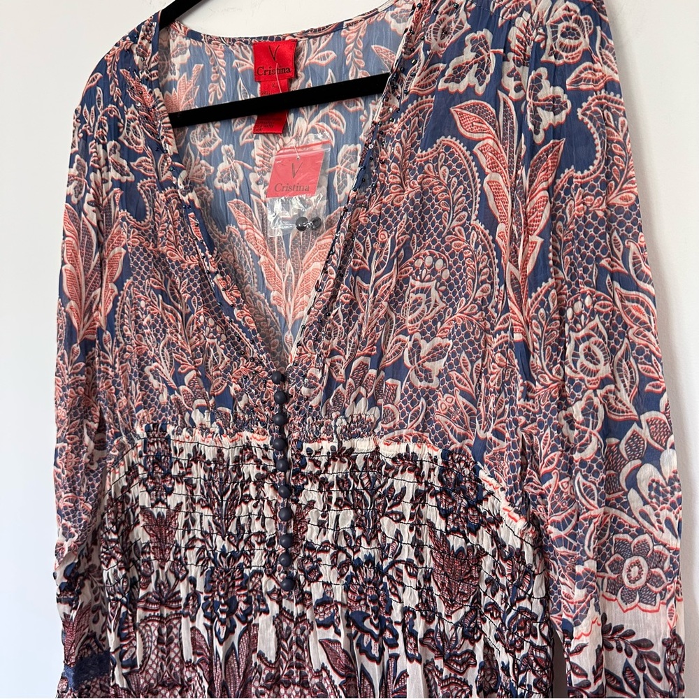 V Cristina Bohemian (XL) Sheer Embellished Tunic Top/Dress - Longsleeve, Printed - Picture 6 of 9